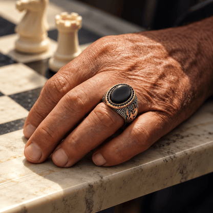 THE MEN THING Rings 21 Royal Series - NOIR EMBLEM RING - Pure Stainless Steel Men’s Steel-Gold-Plated Ring – Statement Luxury Jewelry (Size : 21-27)