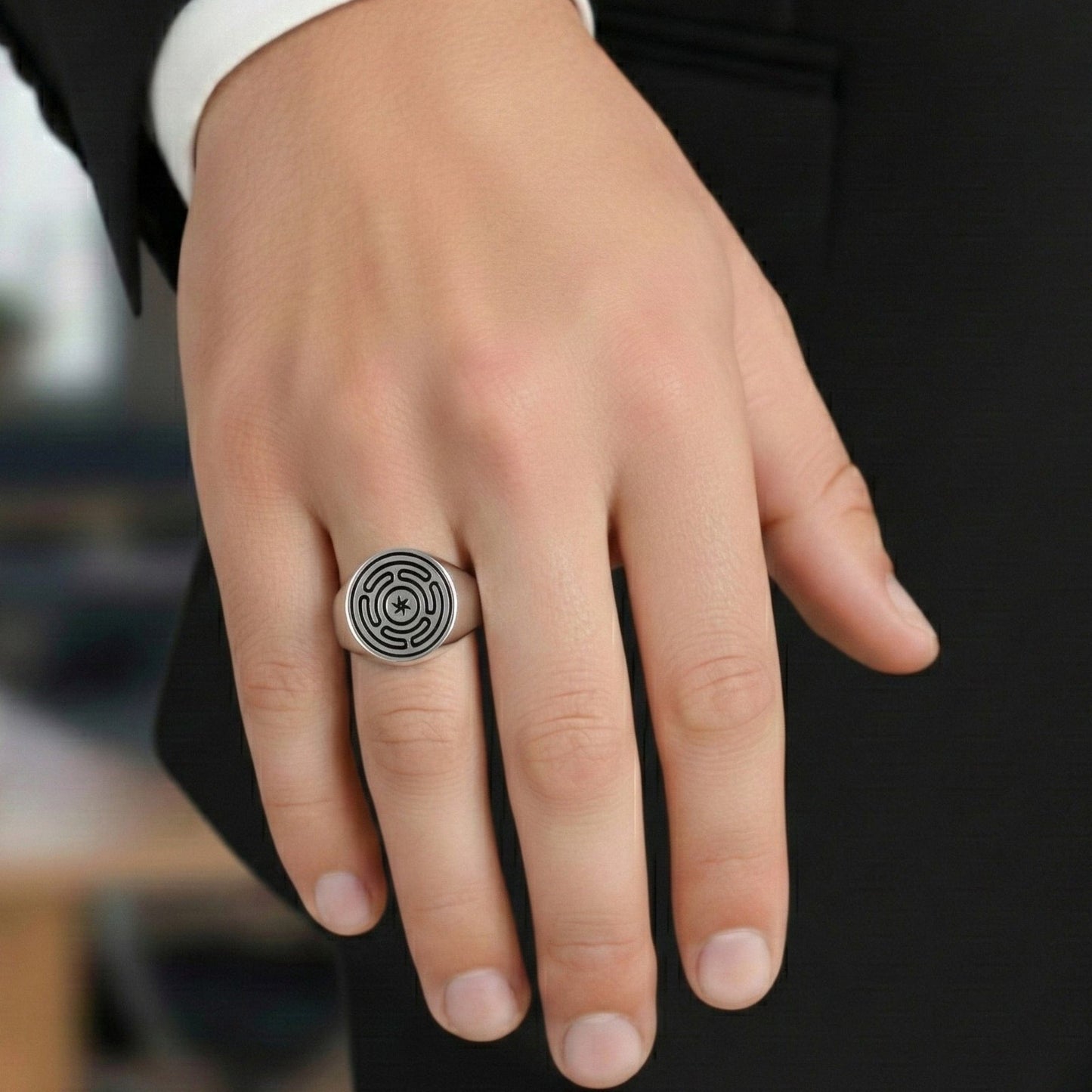 THE MEN THING Rings 21 ZENTRIX RING - Pure Stainless Steel Men’s Steel-Plated Ring – Statement Luxury Jewelry (Size : 21)