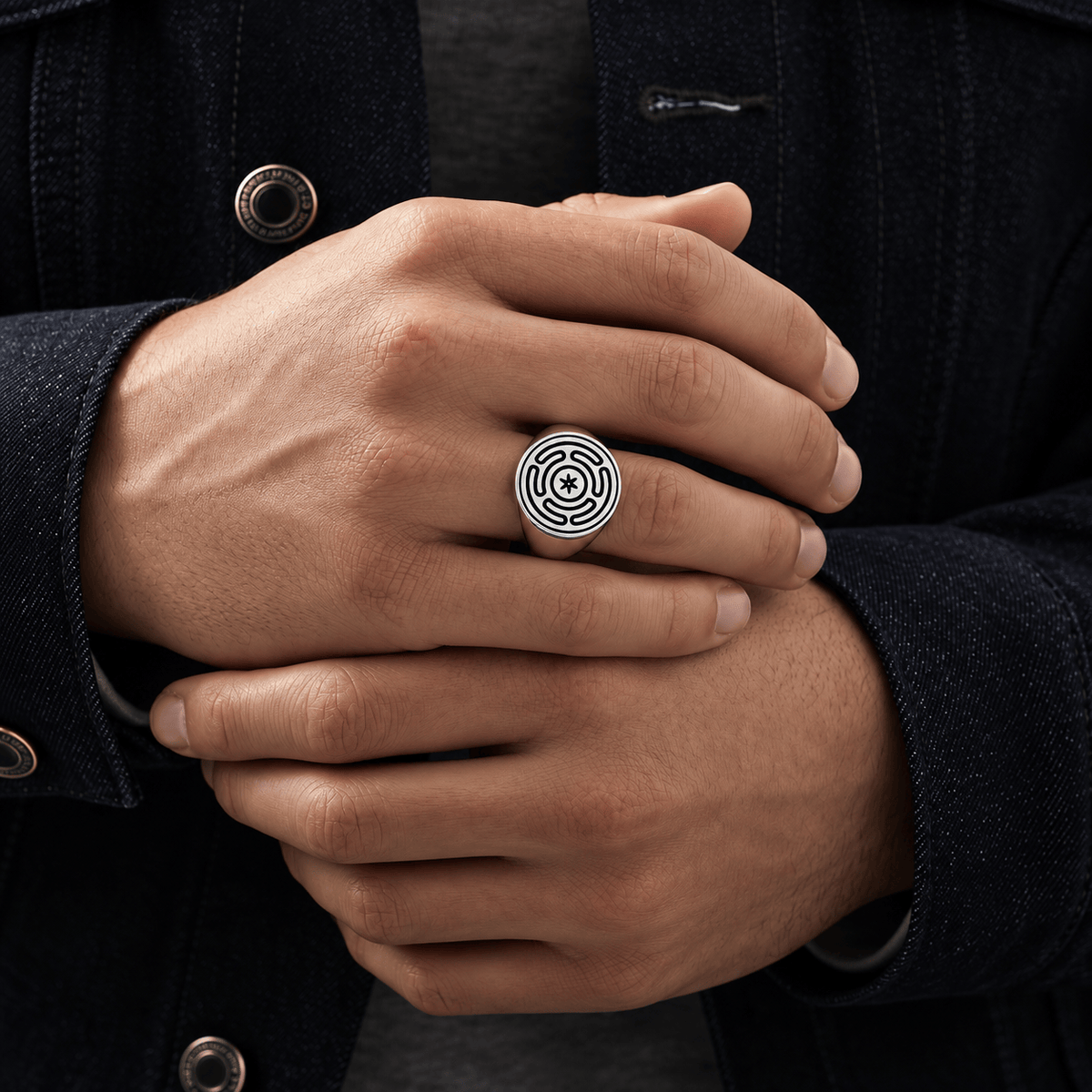 THE MEN THING Rings 21 ZENTRIX RING - Pure Stainless Steel Men’s Steel-Plated Ring – Statement Luxury Jewelry (Size : 21)