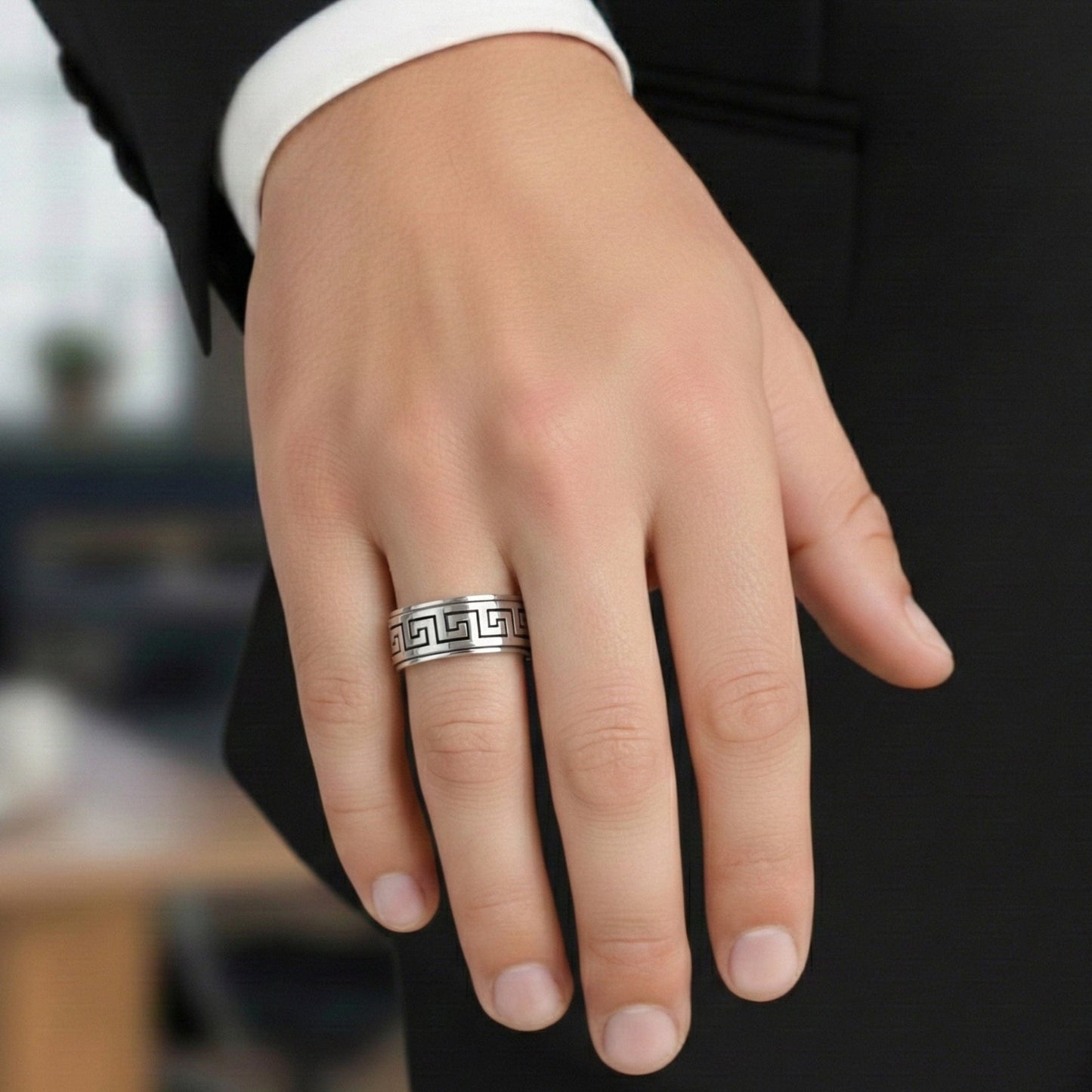 THE MEN THING Rings 23 STRAVO SILVER RING - Pure Stainless Steel Men’s Steel-Plated Ring – Statement Luxury Jewelry (Size : 23)