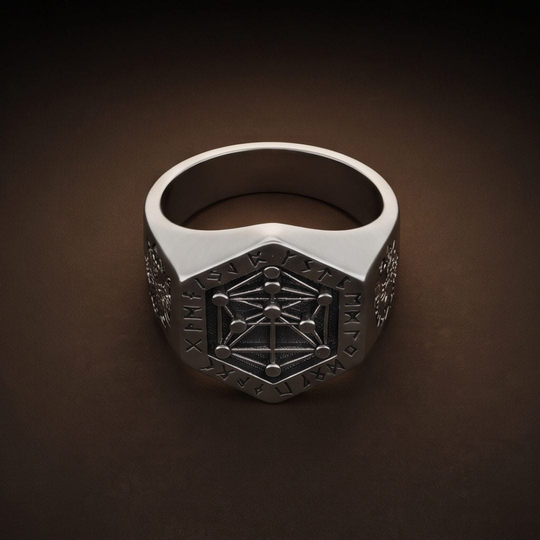 THE MEN THING Rings 26 RUNE HEX - Pure Stainless Steel Men’s Ring for Men & Boys (Size : 26)