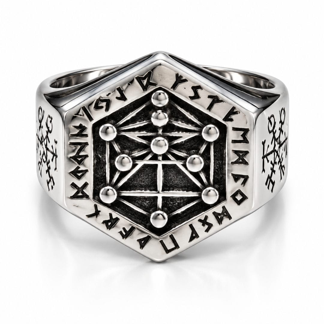 THE MEN THING Rings 26 RUNE HEX - Pure Stainless Steel Men’s Ring for Men & Boys (Size : 26)