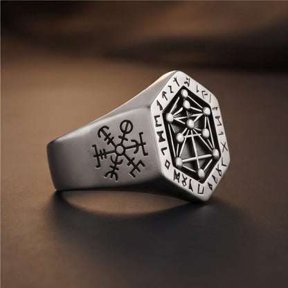 THE MEN THING Rings 26 RUNE HEX - Pure Stainless Steel Men’s Ring for Men & Boys (Size : 26)