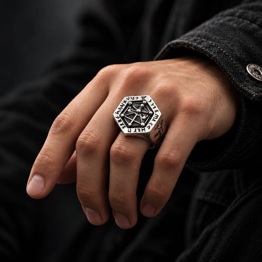 THE MEN THING Rings 26 RUNE HEX - Pure Stainless Steel Men’s Ring for Men & Boys (Size : 26)