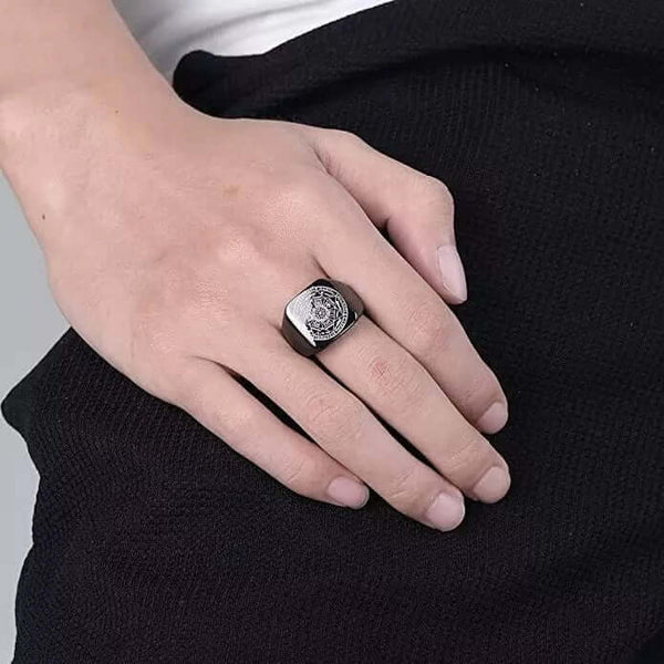7PROTECT - टाइटेनियम स्टील रिंग | पुरुषों के लिए सात महादूतों की सुरक्षा की मुहरें (आकार: 17, 20, 26)