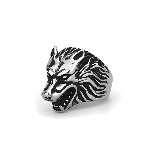 ALPHA WOLF KING RING - Pure Stainless Steel Men’s Steel-Plated Ring – Statement Luxury Jewelry (Size : 18-22-26)