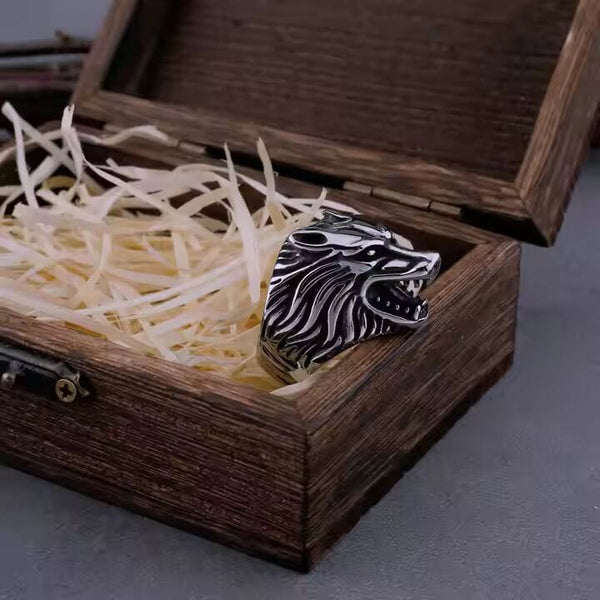 ALPHA WOLF KING RING - Pure Stainless Steel Men’s Steel-Plated Ring – Statement Luxury Jewelry (Size : 18-22-26)