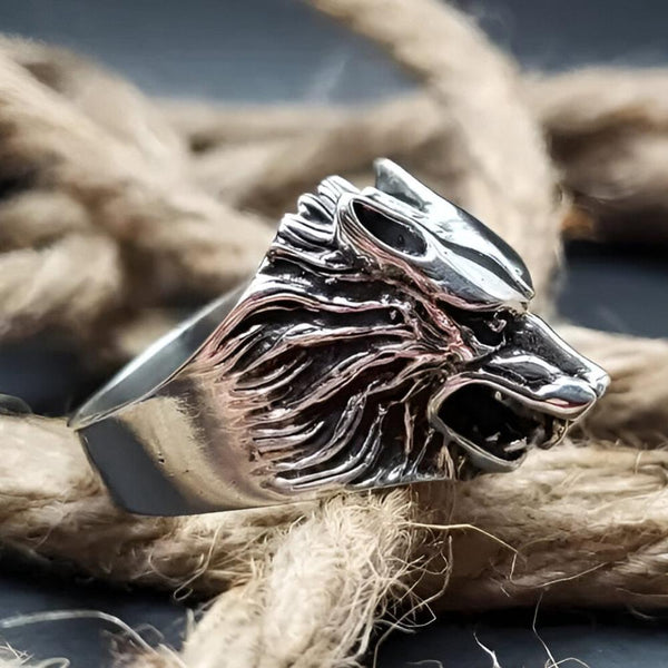 ALPHA WOLF KING RING - Pure Stainless Steel Men’s Steel-Plated Ring – Statement Luxury Jewelry (Size : 18-22-26)