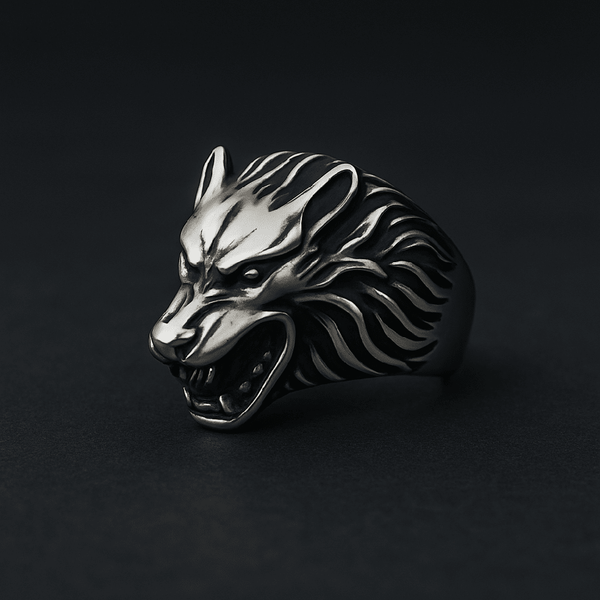 ALPHA WOLF KING RING - Pure Stainless Steel Men’s Steel-Plated Ring – Statement Luxury Jewelry (Size : 18-22-26)