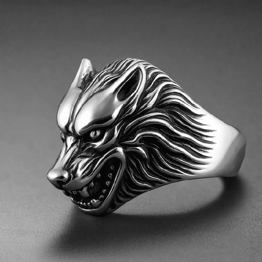THE MEN THING Rings ALPHA WOLF KING RING - Pure Stainless Steel Men’s Steel-Plated Ring – Statement Luxury Jewelry (Size : 18-22-26)