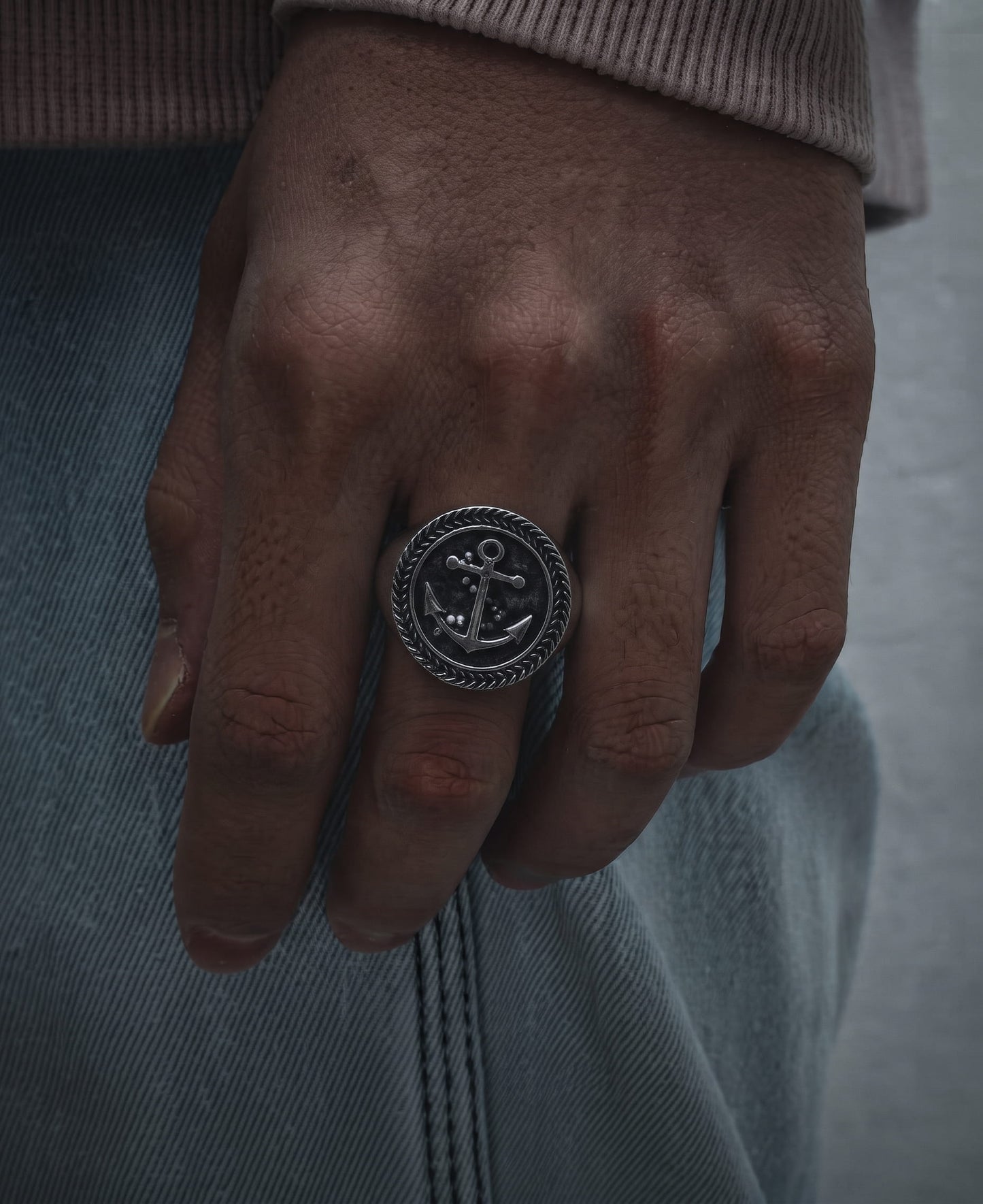 THE MEN THING Rings ANCHOR SIGNET - Titanium Steel Ring for Men and Boys (Size-22)