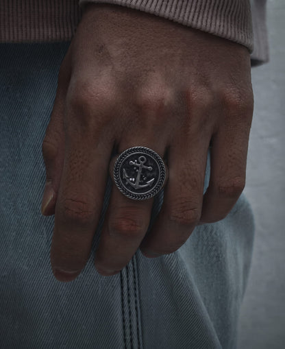 THE MEN THING Rings ANCHOR SIGNET - Titanium Steel Ring for Men and Boys (Size-22)