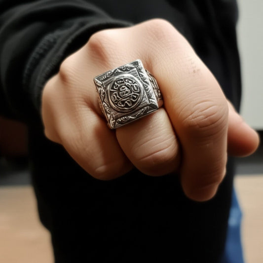 THE MEN THING Rings ASGARD CREST RING - Pure Stainless Steel Men’s Steel-Plated Ring – Statement Luxury Jewelry (Size : 17-22-27)