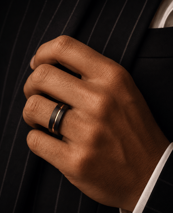 AUREX BLACK NOIR RING - Pure Stainless Steel Men’s Gold-Black Plated Ring (Size : 17-22-27)