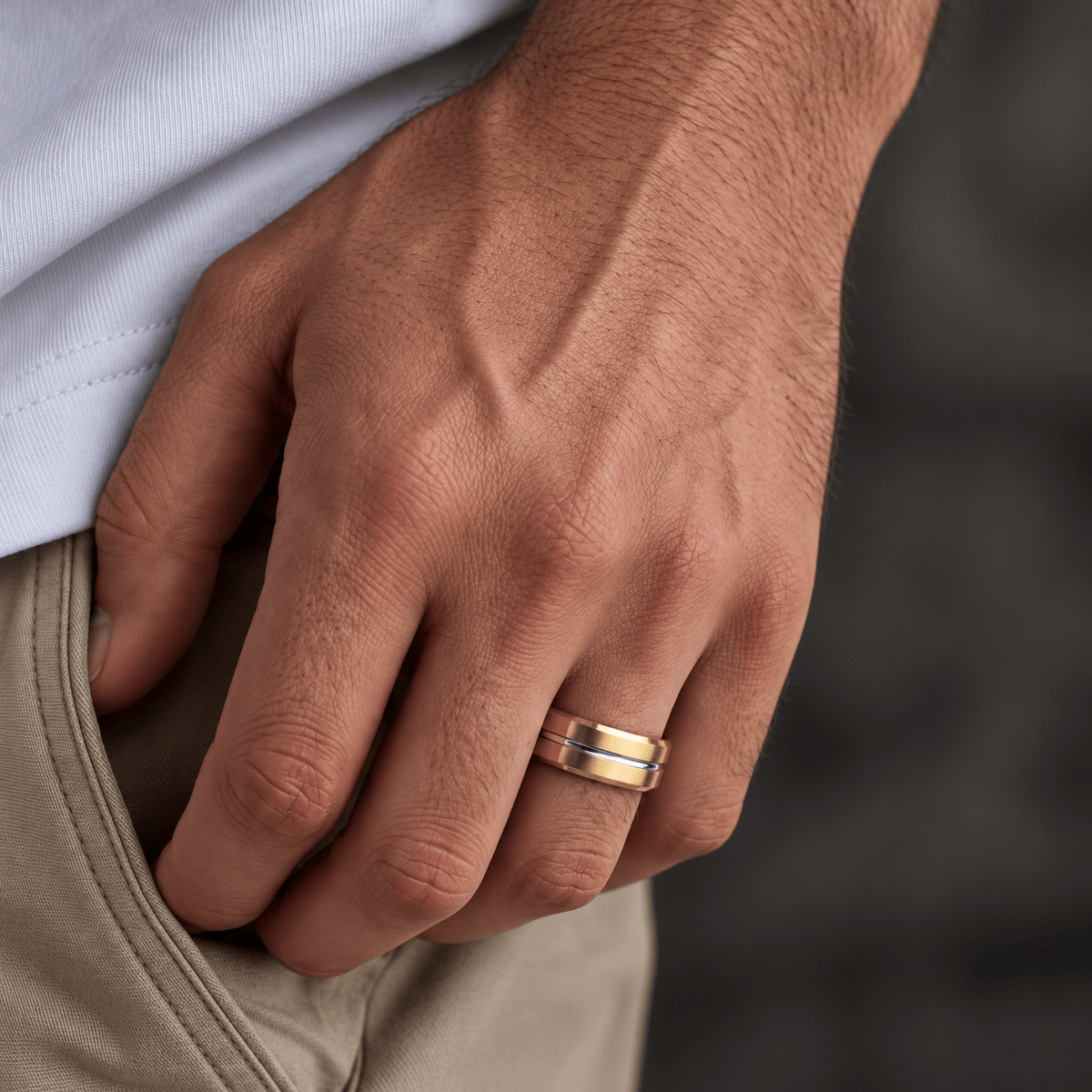 THE MEN THING Rings AUREX GOLDEN NOIR RING - Pure Stainless Steel Men’s Gold-Steel Plated Ring (Size : 17-22-27)