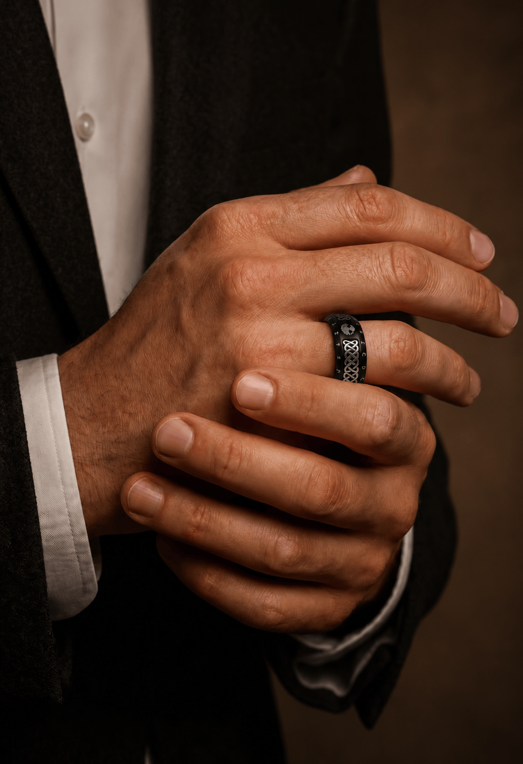 THE MEN THING Rings AUREX RUNE - BLACK - Pure Stainless Steel Men’s Steel - Plated Ring (Size : 17-22-26)