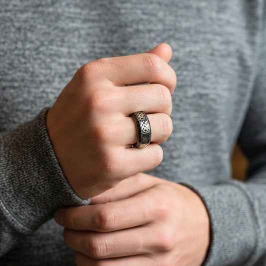 THE MEN THING Rings AUREX RUNE - Oxidized Black - Pure Stainless Steel Men’s Black - Plated Ring (Size : 17-22-26)