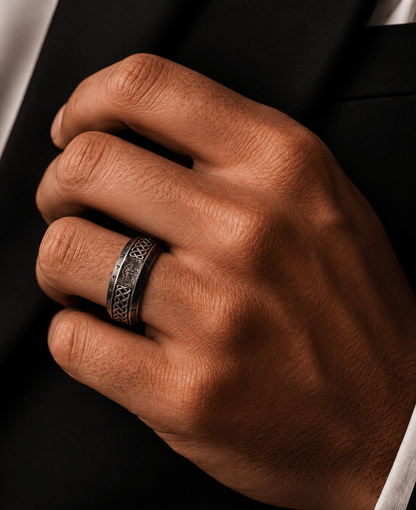 THE MEN THING Rings AUREX RUNE - Oxidized Black - Pure Stainless Steel Men’s Black - Plated Ring (Size : 17-22-26)