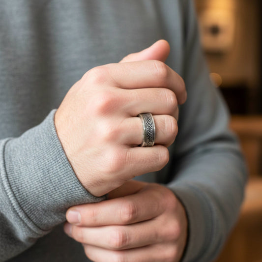 THE MEN THING Rings AUREX RUNE - Oxidized Steel Pure Stainless Steel Men’s Steel - Plated Ring (Size : 17-22-26)