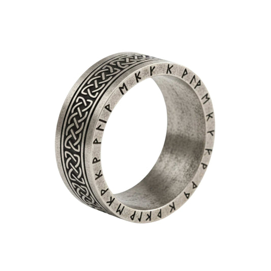 THE MEN THING Rings AUREX RUNE - Oxidized Steel Pure Stainless Steel Men’s Steel - Plated Ring (Size : 17-22-26)