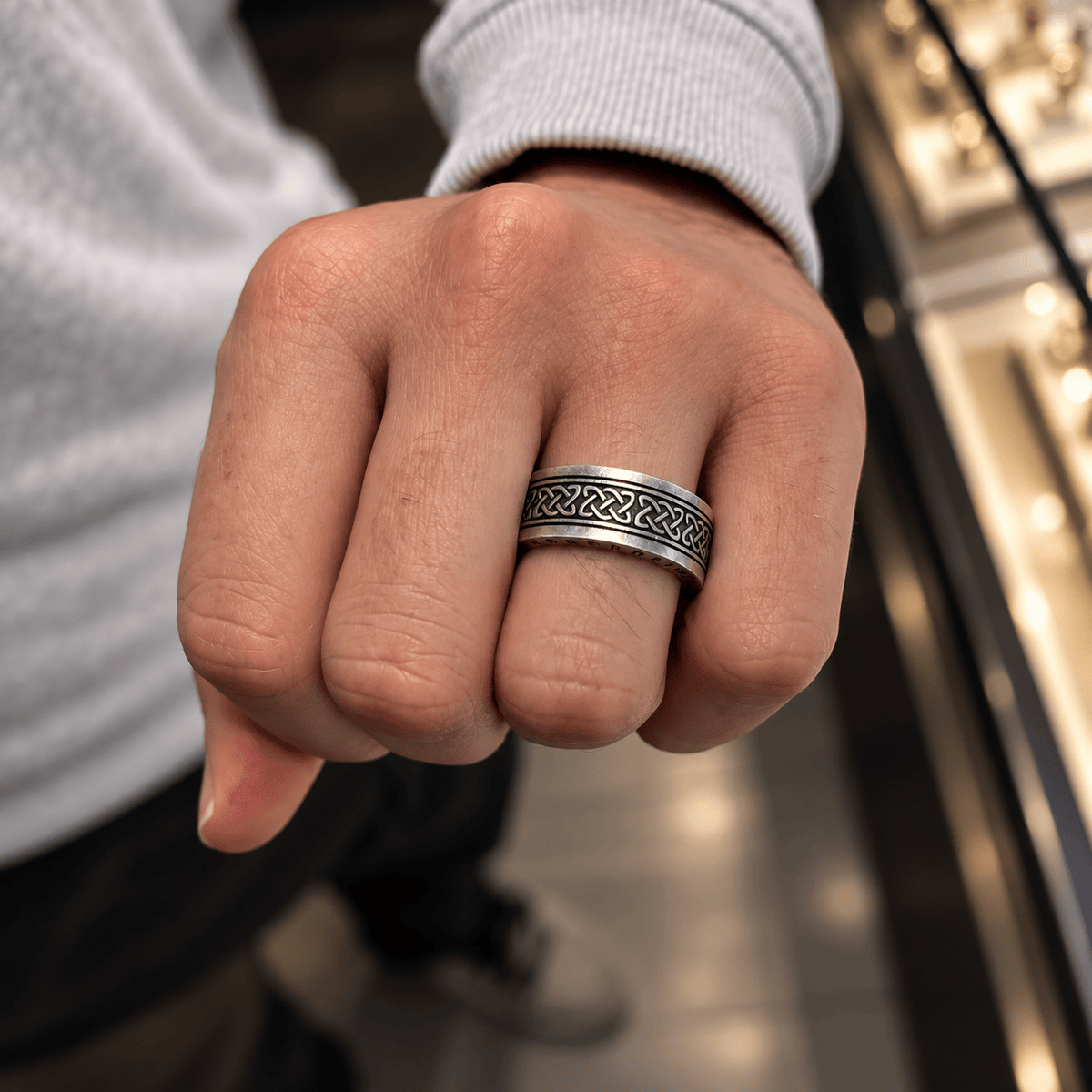 THE MEN THING Rings AUREX RUNE - Oxidized Steel Pure Stainless Steel Men’s Steel - Plated Ring (Size : 17-22-26)