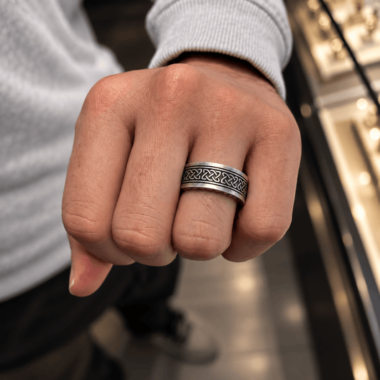THE MEN THING Rings AUREX RUNE - Oxidized Steel Pure Stainless Steel Men’s Steel - Plated Ring (Size : 17-22-26)