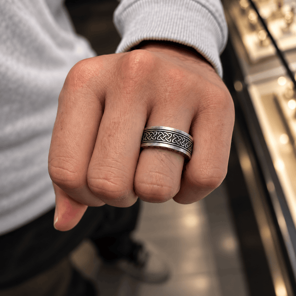 AUREX RUNE - Oxidized Steel Pure Stainless Steel Men’s Steel - Plated Ring (Size : 17-22-26)