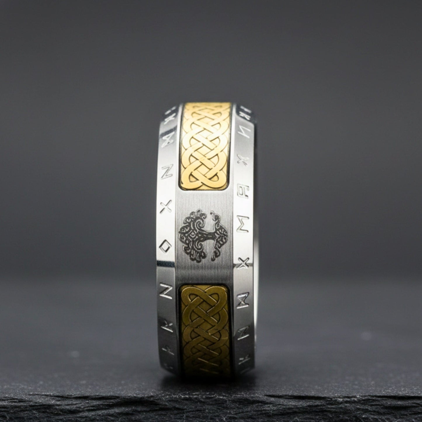 THE MEN THING Rings AUREX TREE RUNE - Antique Golden - Pure Stainless Steel Men’s Ring for Men & Boys (Size : 17-22-27)