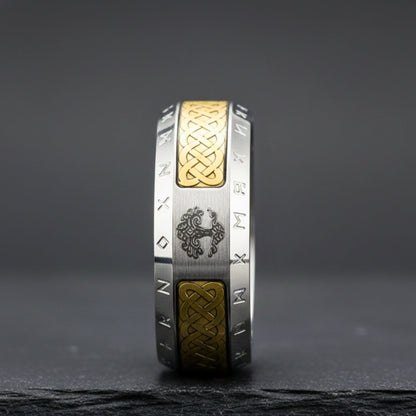 THE MEN THING Rings AUREX TREE RUNE - Antique Golden - Pure Stainless Steel Men’s Ring for Men & Boys (Size : 17-22-27)