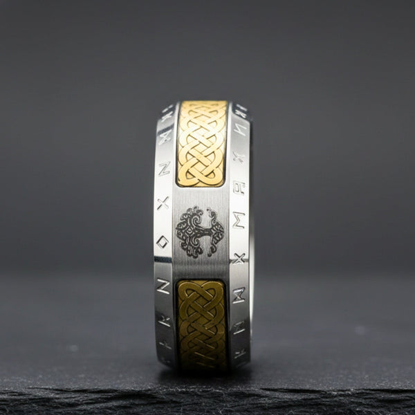AUREX TREE RUNE - Antique Golden - Pure Stainless Steel Men’s Ring for Men & Boys (Size : 17-22-27)