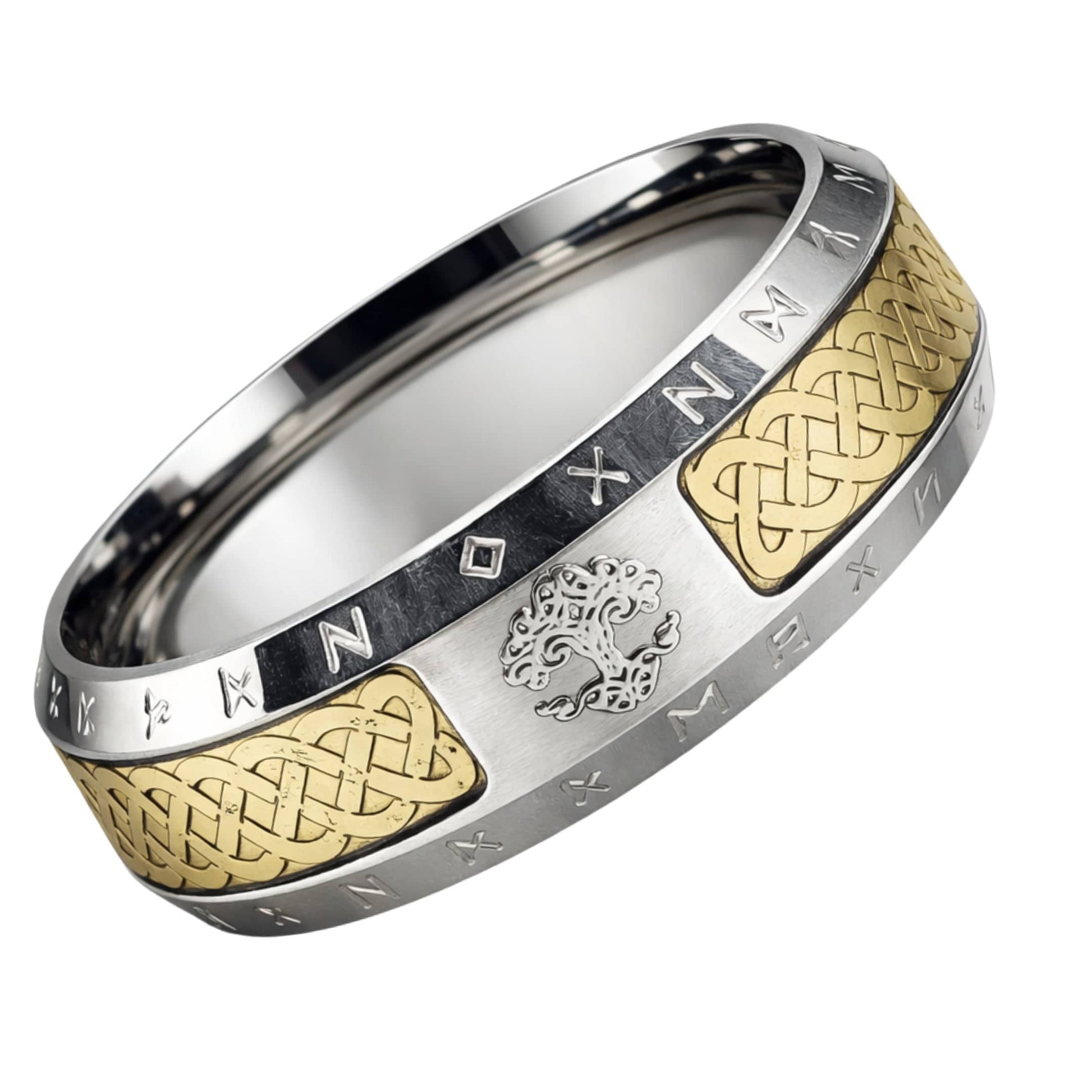 THE MEN THING Rings AUREX TREE RUNE - Antique Golden - Pure Stainless Steel Men’s Ring for Men & Boys (Size : 17-22-27)