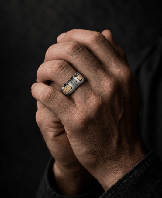 THE MEN THING Rings AUREX TREE RUNE - Antique Golden - Pure Stainless Steel Men’s Ring for Men & Boys (Size : 17-22-27)
