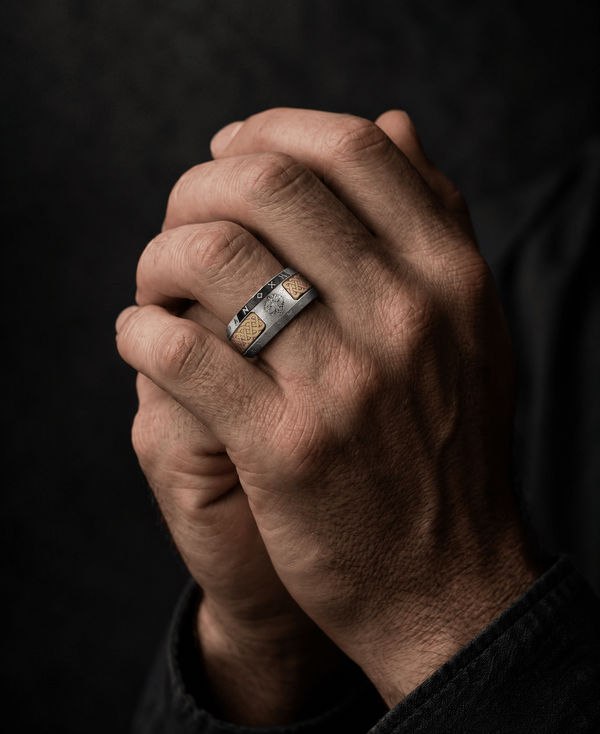AUREX TREE RUNE - Antique Golden - Pure Stainless Steel Men’s Ring for Men & Boys (Size : 17-22-27)