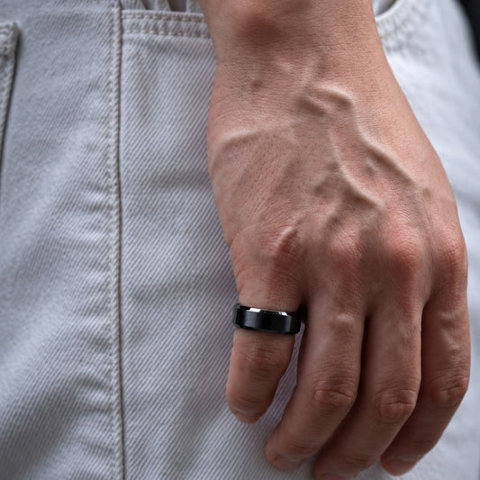 THE MEN THING Rings AZURE CORE - BLACK - Pure Stainless Steel Men’s Black - Plated Ring (Size : 17-22-23-27-29)