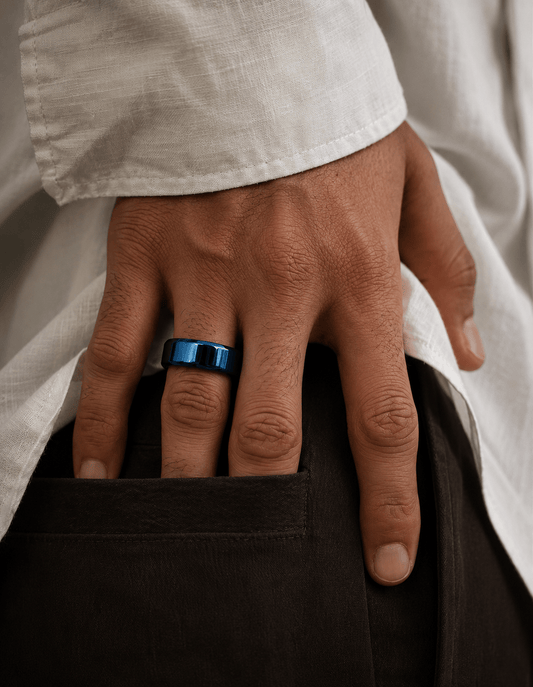 THE MEN THING Rings AZURE CORE - BLUE - Pure Stainless Steel Men’s Blue - Plated Ring (Size : 28)