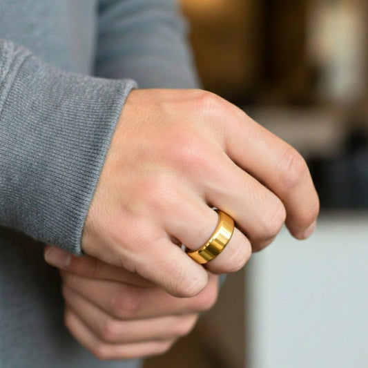 THE MEN THING Rings AZURE CORE - GOLDEN - Pure Stainless Steel Men’s Golden - Plated Ring (Size : 17-22-26)