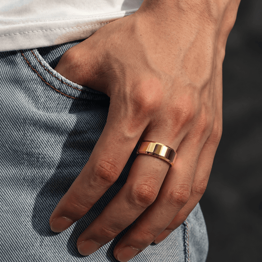 THE MEN THING Rings AZURE CORE - GOLDEN - Pure Stainless Steel Men’s Golden - Plated Ring (Size : 17-22-26)