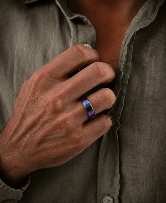 THE MEN THING Rings AZURE CORE - MULTICOLOR - Pure Stainless Steel Men’s Multicolor - Plated Ring (Size : 18-22-29)