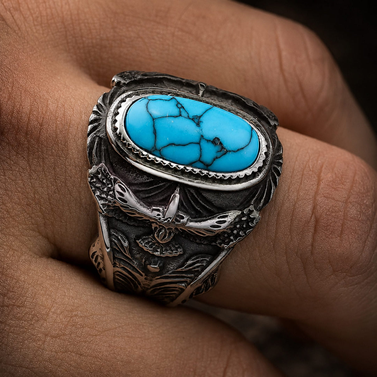 THE MEN THING Rings AZURITE - Titanium Steel Ring for Men and Boys (Size-21)