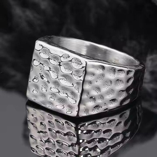 BATTLEBORN SILVER HAMMERED RING - Silver Steel Ring - Pure Titanium Steel Ring for Men Size - 21