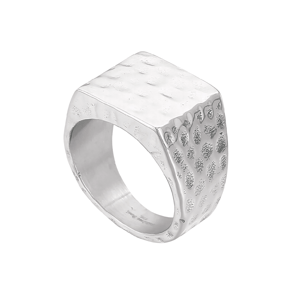 THE MEN THING Rings BATTLEBORN SILVER HAMMERED RING - Silver Steel Ring - Pure Titanium Steel Ring for Men Size - 21