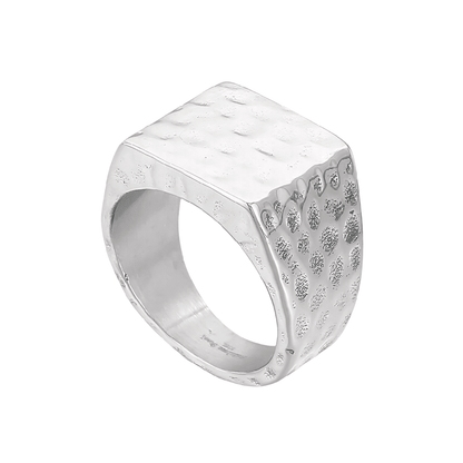 THE MEN THING Rings BATTLEBORN SILVER HAMMERED RING - Silver Steel Ring - Pure Titanium Steel Ring for Men Size - 21