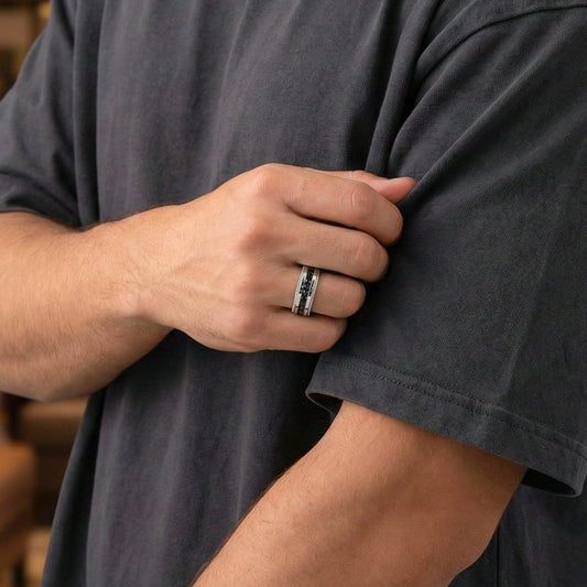 THE MEN THING Rings BLACKLINE CREST - Pure Stainless Steel Men’s Black - Steel-Plated Ring (Size : 17-22-27)