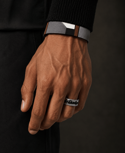 THE MEN THING Rings BLACKLINE CREST - Pure Stainless Steel Men’s Black - Steel-Plated Ring (Size : 17-22-27)