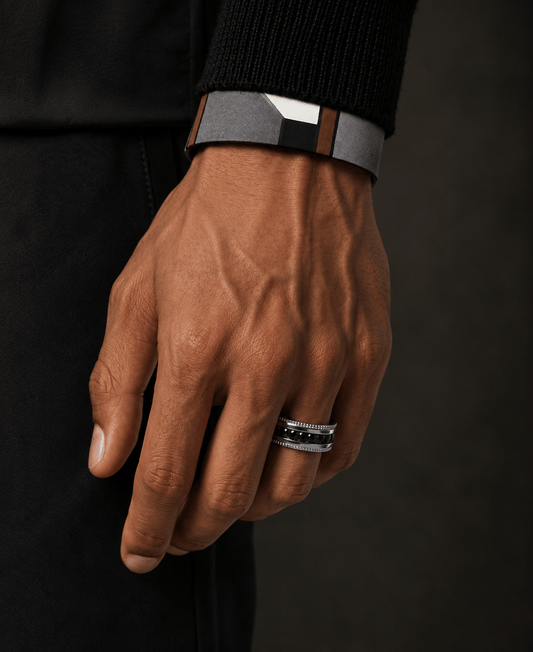 THE MEN THING Rings BLACKLINE CREST - Pure Stainless Steel Men’s Black - Steel-Plated Ring (Size : 17-22-27)