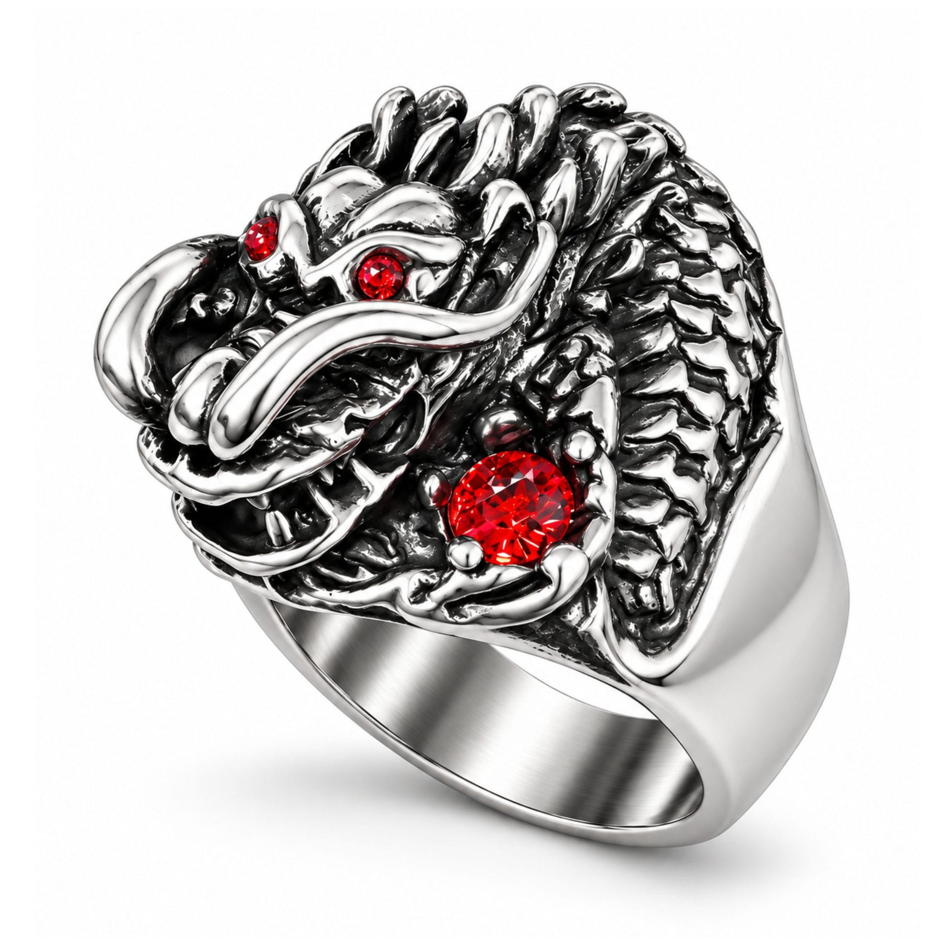 THE MEN THING Rings BLOOD DRAGON - Pure Stainless Steel Men’s Ring for Men & Boys (Size : 21-23-25)