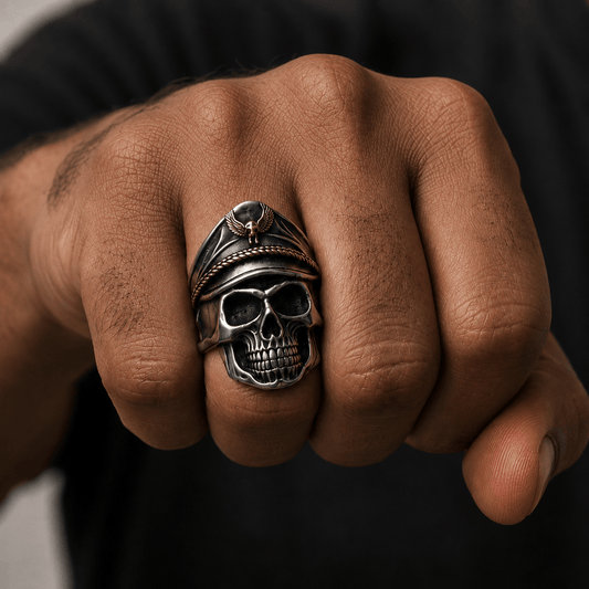 THE MEN THING Rings CAPTAIN SKULL -  Pure Titanium Steel Ring - Luxury Collection  (Size : 17,22,25)