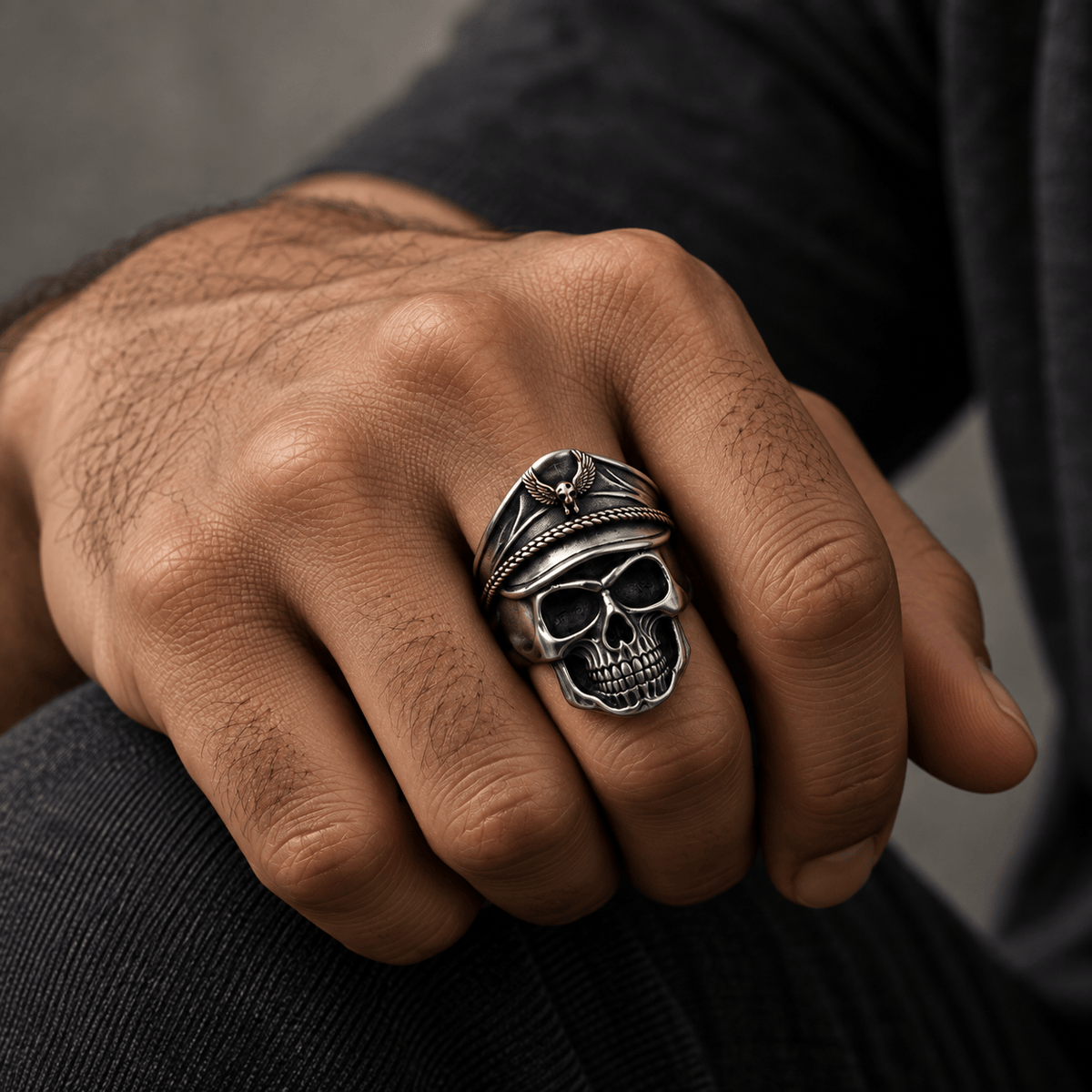 THE MEN THING Rings CAPTAIN SKULL -  Pure Titanium Steel Ring - Luxury Collection  (Size : 17,22,25)