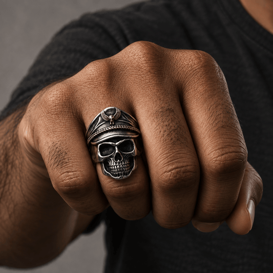 THE MEN THING Rings CAPTAIN SKULL -  Pure Titanium Steel Ring - Luxury Collection  (Size : 17,22,25)