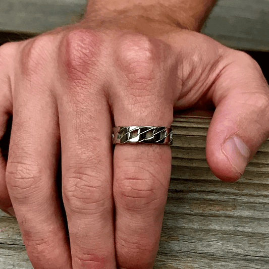 THE MEN THING Rings CARIBBEAN TWIST - Titanium Steel Silver Ring for Men and Boys (Size-21)